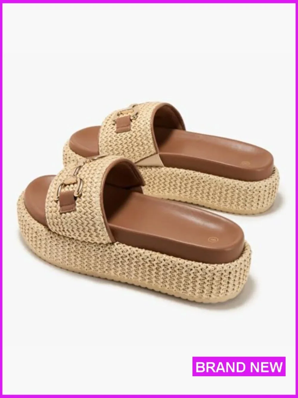 Raffia Platform Sandals Boho Open Toe Espadrilles Woven Straw Slides Summer